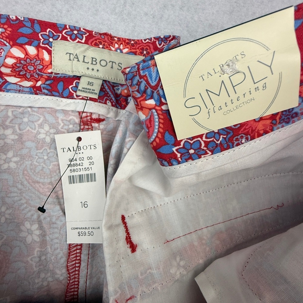 Talbots Shorts Women 16 Red Paisley Floral Weekend Twill Cotton Stretch 7 Inch - Picture 5 of 12